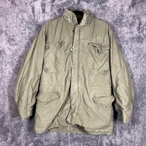 Vintage US Army Coat Mens Small Long Green M-65 Field With Hood OG-107 Parka